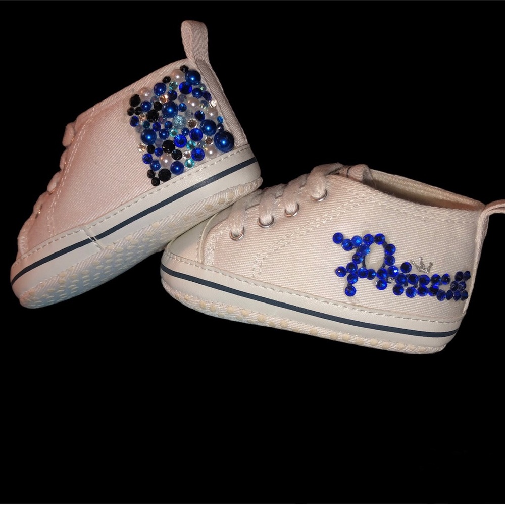 Newborn Christening Baptism Baby Boy Custom Bling Soft Shoes - Picture 5 of 7